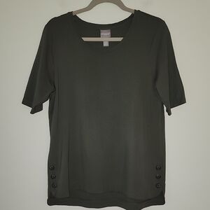 Chico's Dark Olive Green Short Sleeve Top w/ Side Button Details